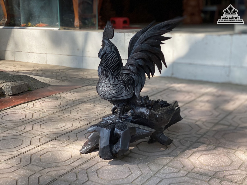 Tượng Gà Trống Gỗ Trắc Cao 60 Ngang 60 Sâu 40 (cm) 3