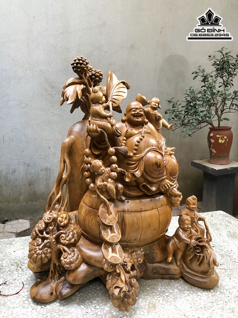 Tượng Phật Di Lặc Gỗ Bách Xanh Cao 63 Ngang 52 Sâu 40 (cm) 2