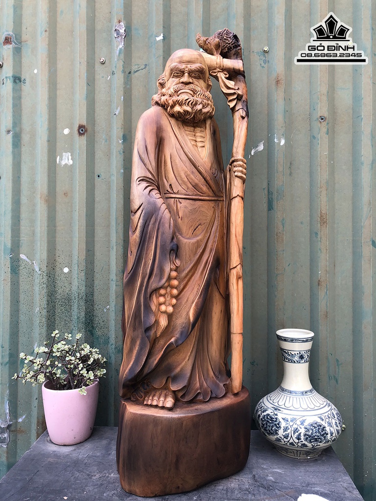 Tượng Đạt Ma Sư Tổ Gỗ Bách Xanh Cao 92 Ngang 26 Sâu 20 (cm) 0