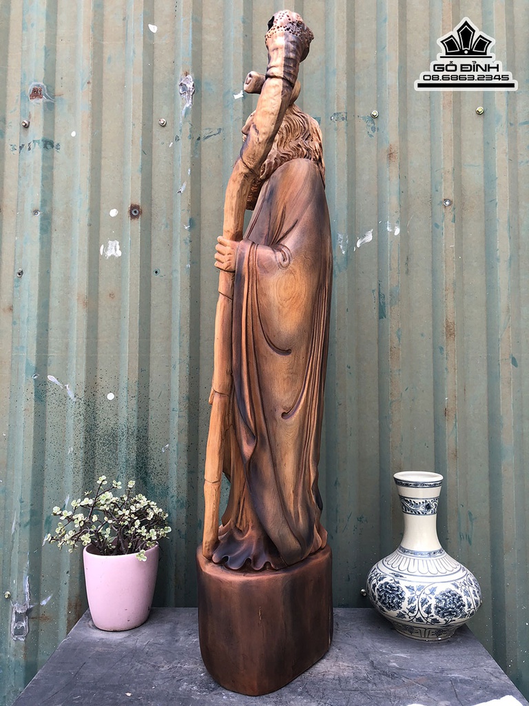 Tượng Đạt Ma Sư Tổ Gỗ Bách Xanh Cao 92 Ngang 26 Sâu 20 (cm) 3