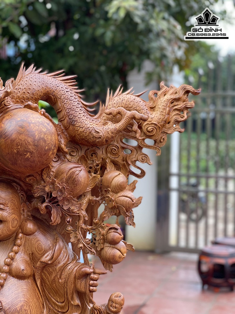 Tượng Phật Di Lặc Vác Cành Đào Gỗ Hương Việt Cao 160 Ngang 120-97 Sâu 60 (cm) 0