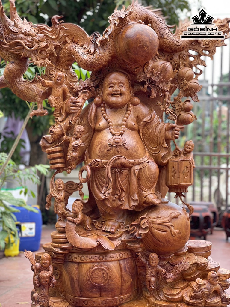 Tượng Phật Di Lặc Vác Cành Đào Gỗ Hương Việt Cao 160 Ngang 120-97 Sâu 60 (cm) 2