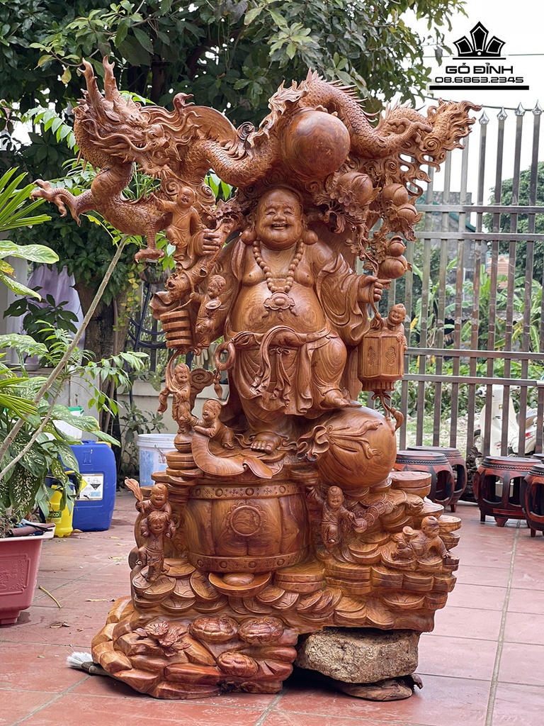 Tượng Phật Di Lặc Vác Cành Đào Gỗ Hương Việt Cao 160 Ngang 120-97 Sâu 60 (cm) 3