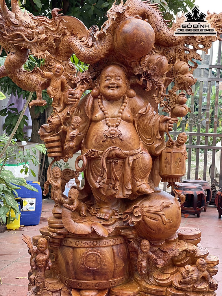 Tượng Phật Di Lặc Vác Cành Đào Gỗ Hương Việt Cao 160 Ngang 120-97 Sâu 60 (cm) 4