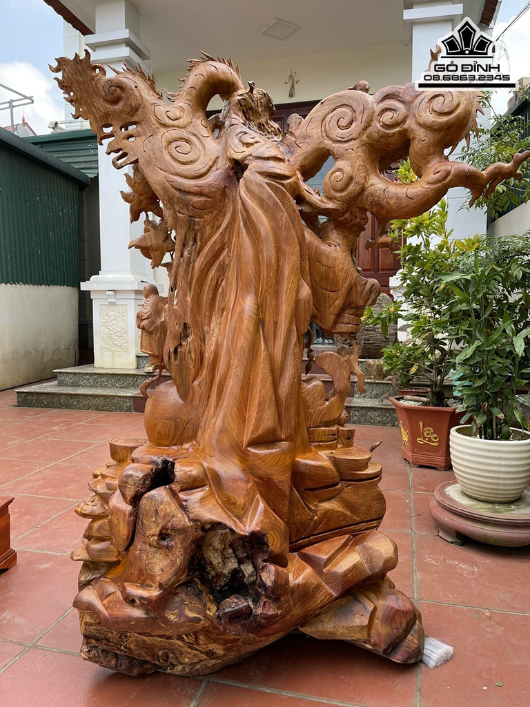 Tượng Phật Di Lặc Vác Cành Đào Gỗ Hương Việt Cao 160 Ngang 120-97 Sâu 60 (cm) 5