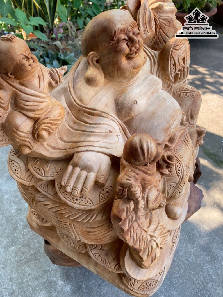Tượng Phật Di Lặc Tam Phúc Gỗ Ngọc Am Cao 34 Ngang 51 Sâu 27 (cm) 4