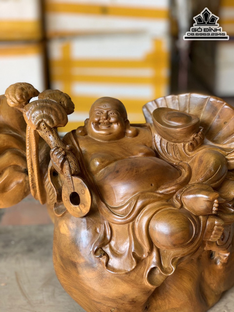 Tượng Phật Di Lặc Ngồi Bao Tiền Gỗ Xá Xị (Gù Hương) Cao 25 Ngang 38 Sâu 23 (cm) 0