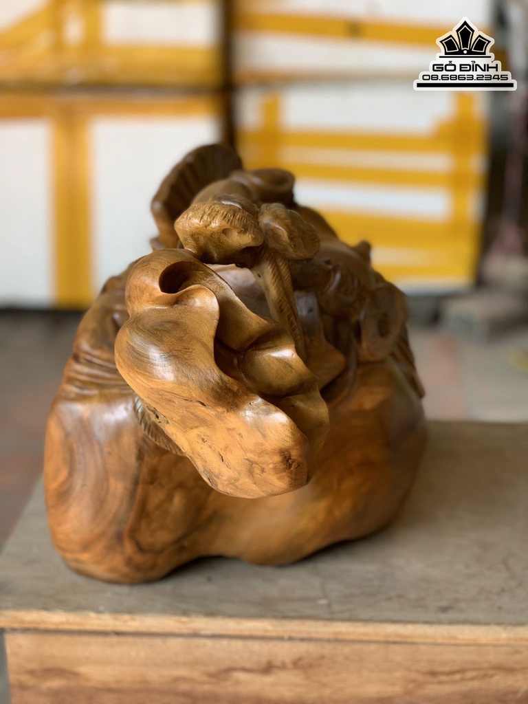 Tượng Phật Di Lặc Ngồi Bao Tiền Gỗ Xá Xị (Gù Hương) Cao 25 Ngang 38 Sâu 23 (cm) 1