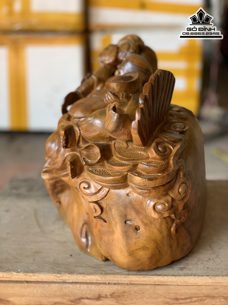 Tượng Phật Di Lặc Ngồi Bao Tiền Gỗ Xá Xị (Gù Hương) Cao 25 Ngang 38 Sâu 23 (cm) 2