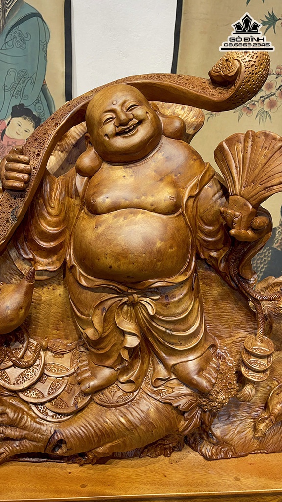 Tượng Phật Di Lặc Như Ý Gỗ Ngọc Am Cao 60 Ngang 70 Sâu 26 (cm) 1