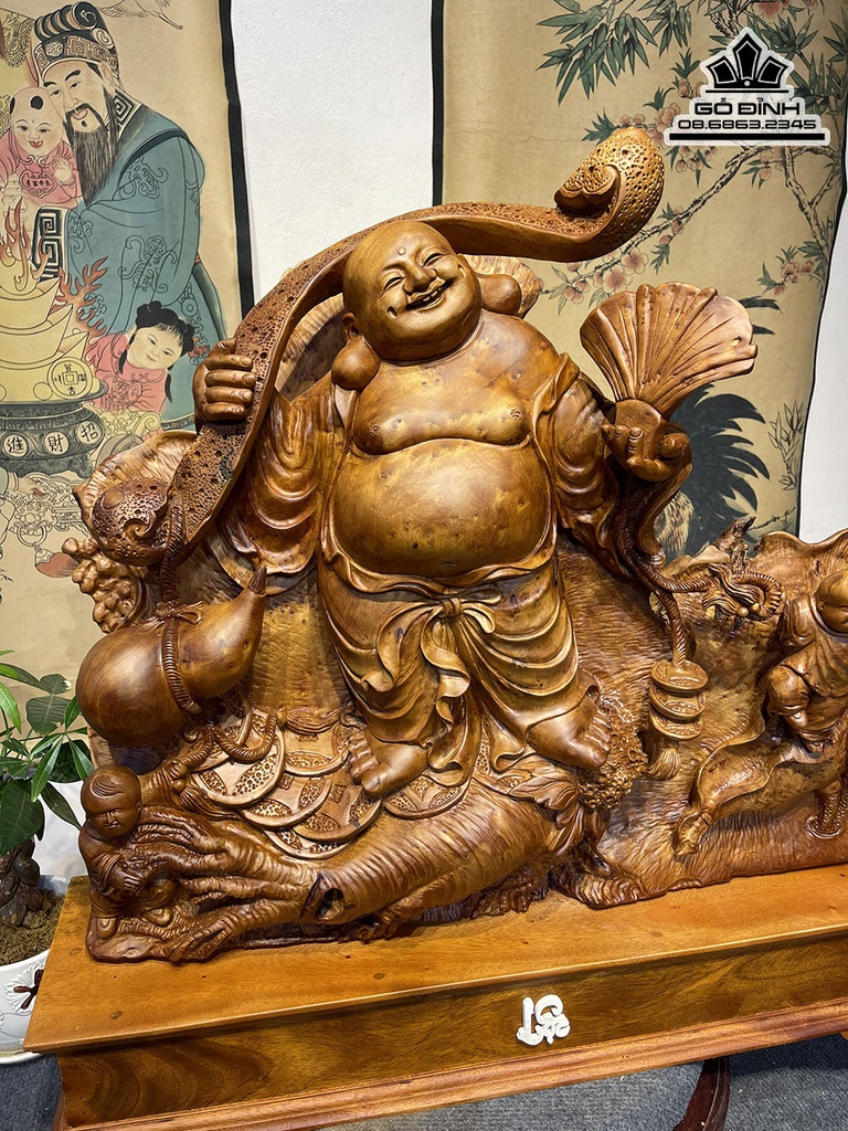 Tượng Phật Di Lặc Như Ý Gỗ Ngọc Am Cao 60 Ngang 70 Sâu 26 (cm) 2