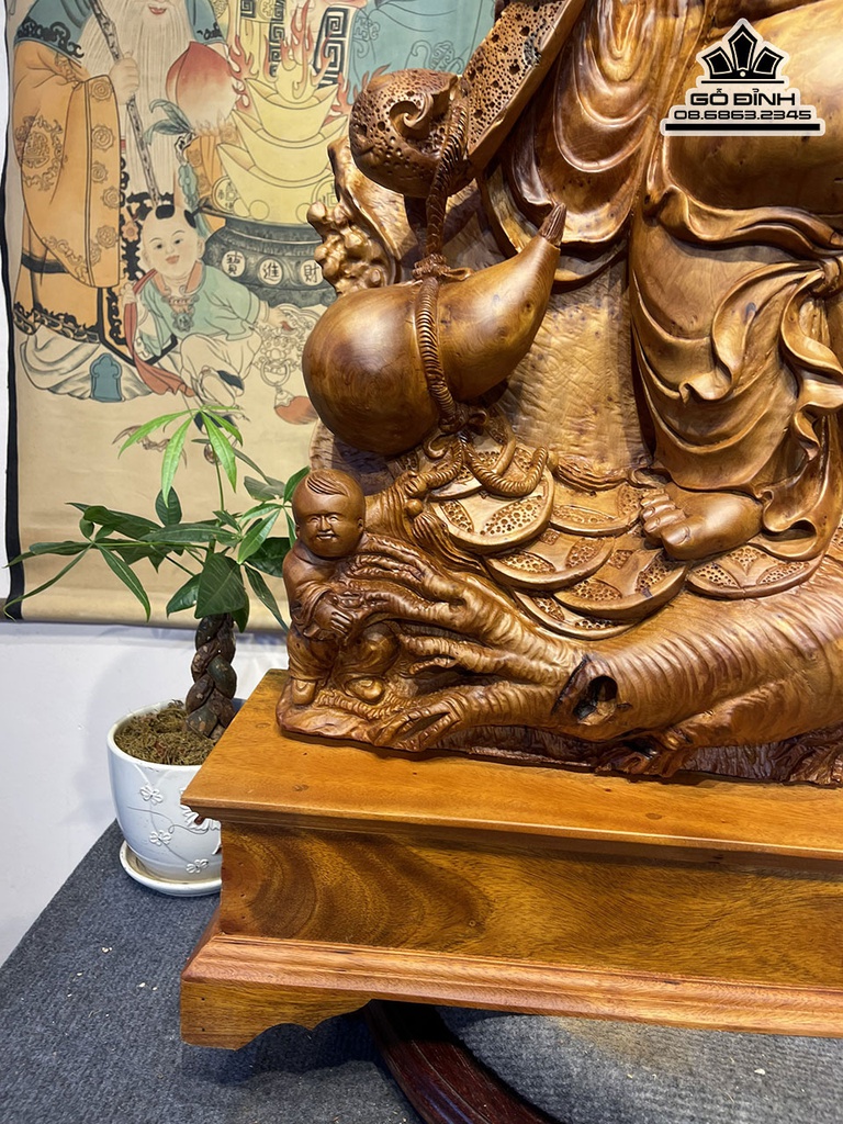 Tượng Phật Di Lặc Như Ý Gỗ Ngọc Am Cao 60 Ngang 70 Sâu 26 (cm)4