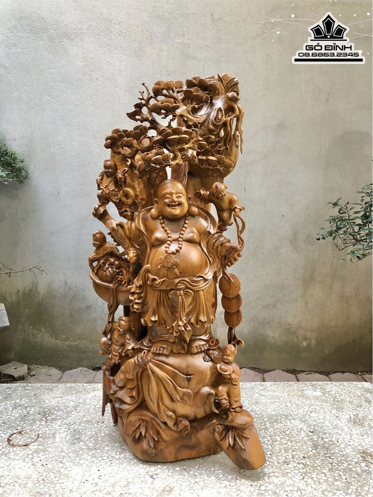 Tượng Phật Di Lặc Gỗ Bách Xanh Cao 85 Ngang 40 Sâu 28 (cm) 1