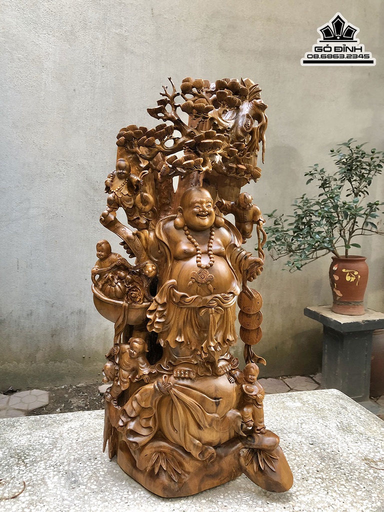 Tượng Phật Di Lặc Gỗ Bách Xanh Cao 85 Ngang 40 Sâu 28 (cm) 2