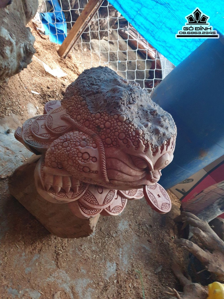 Tượng Cóc Gỗ Nu Kháo Cao 36 Ngang 70 Sâu 70 (cm)