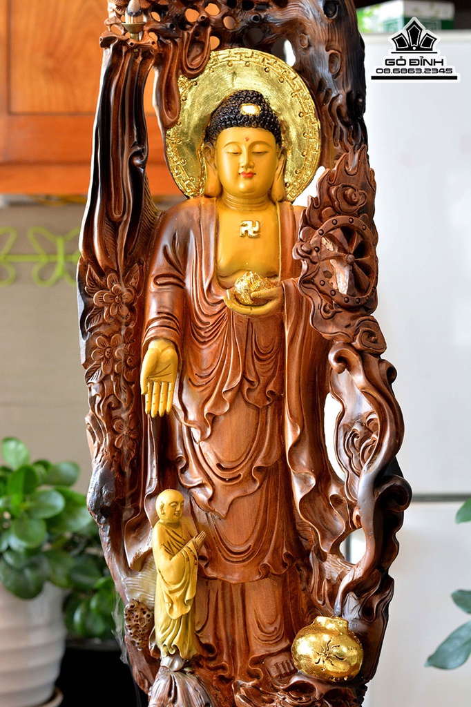 Tượng Nhất Tâm Bái Phật Gỗ Lũa Bách Xanh Cao Luôn Kỷ 98 Ngang 25 Sâu 23 (cm) 1