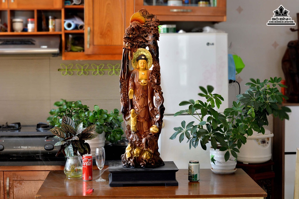 Tượng Nhất Tâm Bái Phật Gỗ Lũa Bách Xanh Cao Luôn Kỷ 98 Ngang 25 Sâu 23 (cm) 3