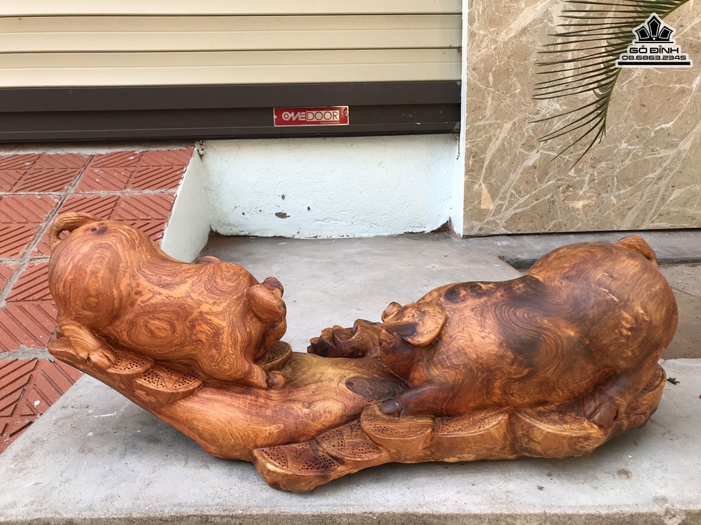 Tượng Heo Mẫu Tử Gỗ Hương Cao 20 Ngang 50 Sâu 22 (cm) 1