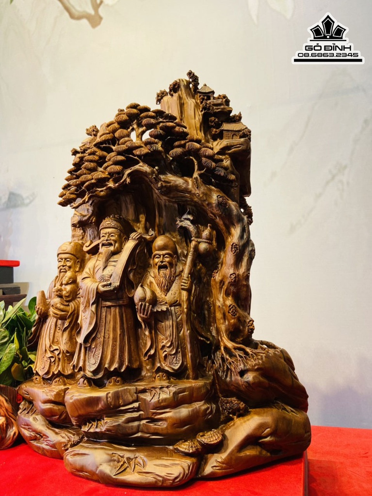 Tượng Phúc Lộc Thọ (Tam Đa) Gỗ Bách Xanh Cao 68 Ngang 51 Sâu 24 (cm) 1
