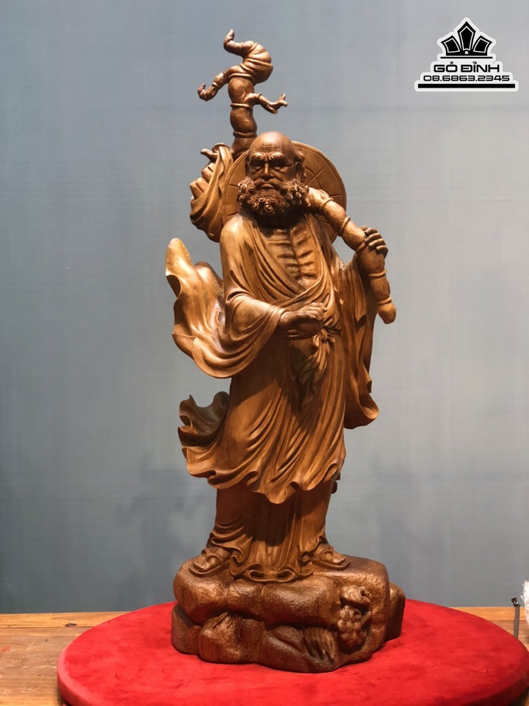 Tượng Đạt Ma Tổ Sư Giáo Hóa Gỗ Ngọc Am Cao 114 Ngang 36 Sâu 32 (cm) 2