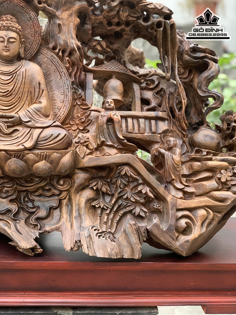 Tượng Nhất Tâm Bái Phật Gỗ Bách Xanh Cao 87 Ngang 52 Sâu 36 (cm) 4