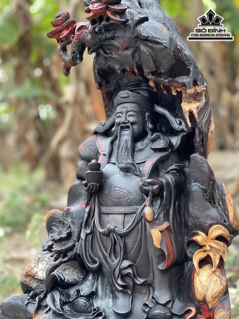 Tượng Thần Tài Gỗ Trắc Cao 55 Ngang 35 Sâu 28 (cm) 3