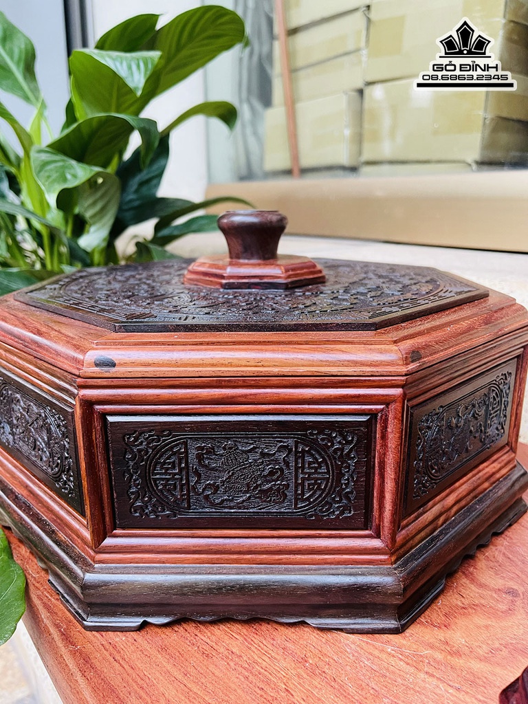 Khay Bánh Kẹo Gỗ Trắc Cao 20 Đường Kính 32 (cm) 2