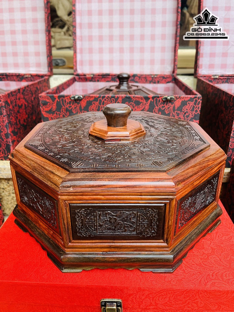 Khay Bánh Kẹo Gỗ Trắc Cao 20 Đường Kính 32 (cm) 3