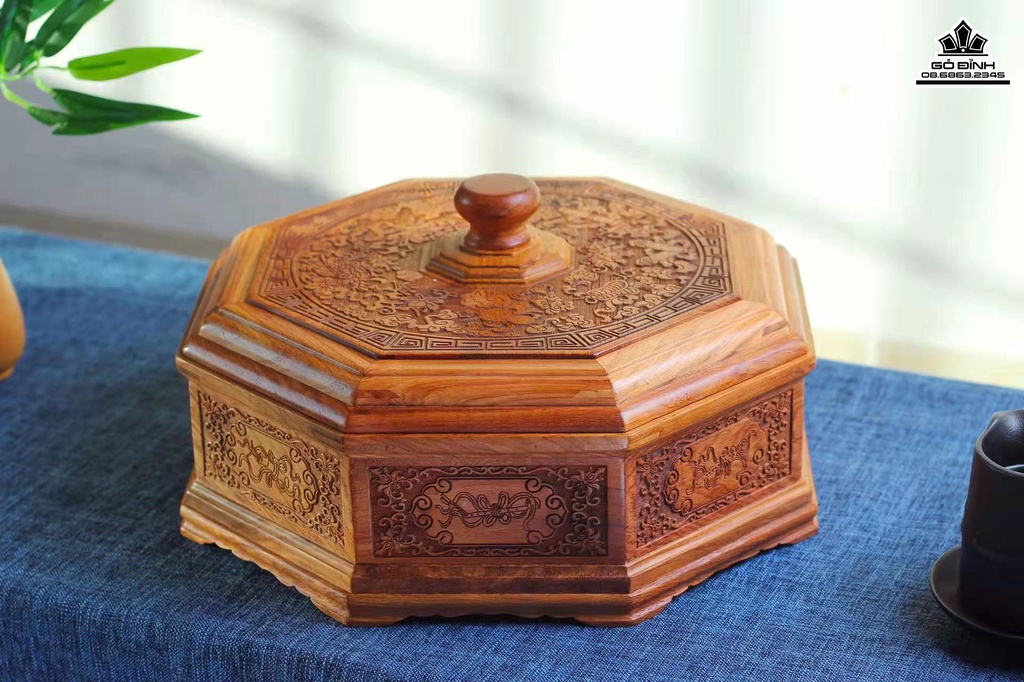 Khay Đựng Bánh Kẹo Gỗ Hương Cao 20 Đường Kính 32 (cm) 0
