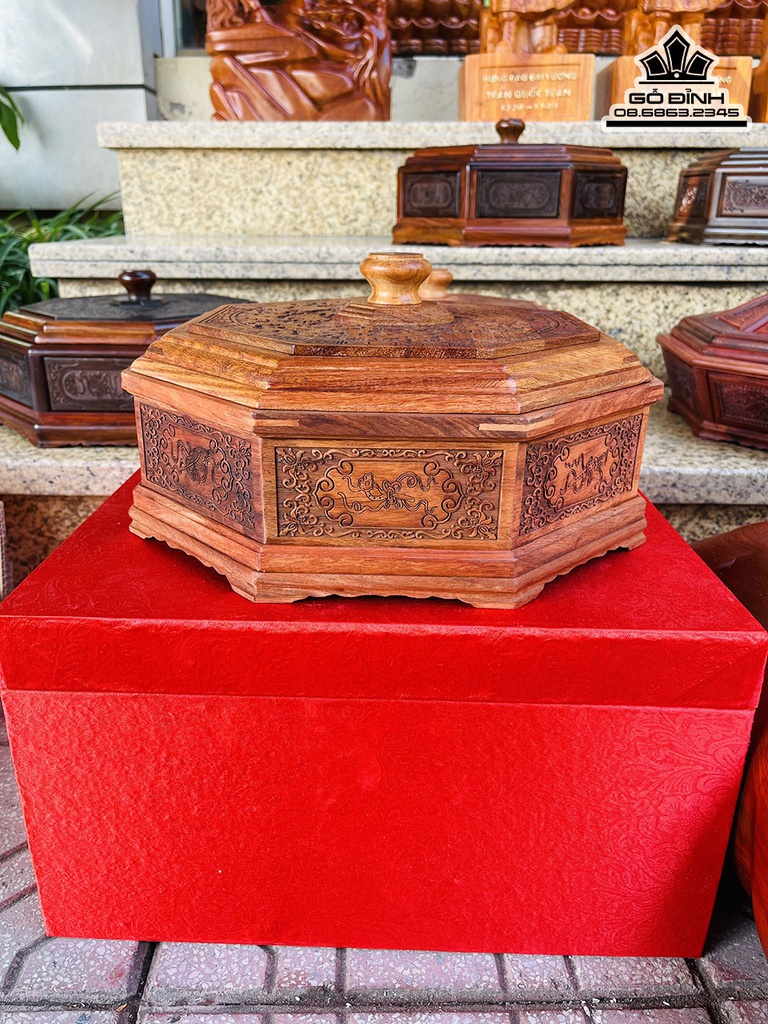 Khay Đựng Bánh Kẹo Gỗ Hương Cao 20 Đường Kính 32 (cm) 1