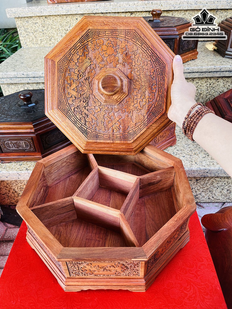 Khay Đựng Bánh Kẹo Gỗ Hương Cao 20 Đường Kính 32 (cm)4