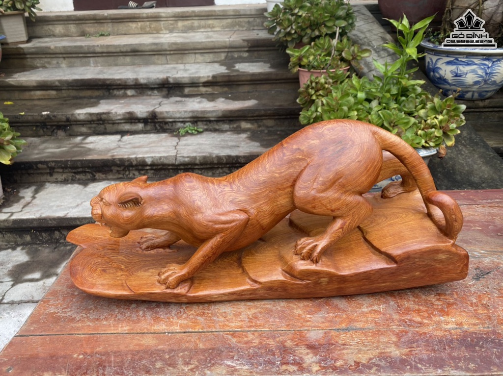 Tượng Báo Gỗ Hương Cao 24 Ngang 58 Sâu 17 (cm) 2