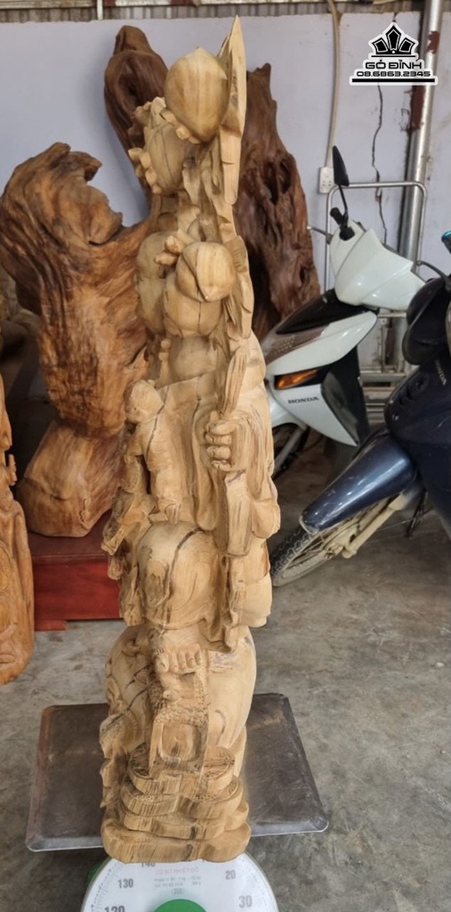 Tượng Phật Di lặc Vác Cành Đào Gỗ Ngọc Am Cao 102 Ngang 40 Sâu 26 (cm) 0