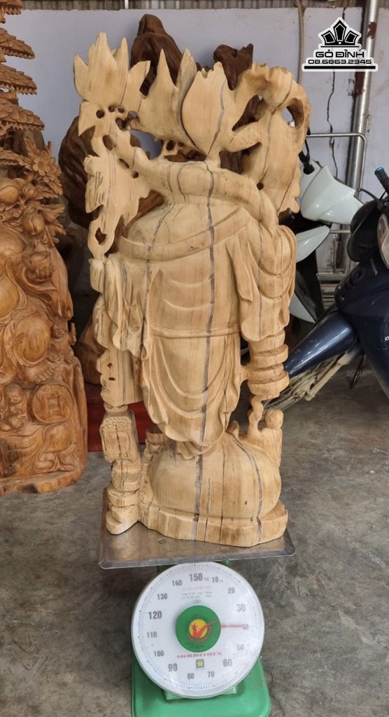 Tượng Phật Di lặc Vác Cành Đào Gỗ Ngọc Am Cao 102 Ngang 40 Sâu 26 (cm) 1