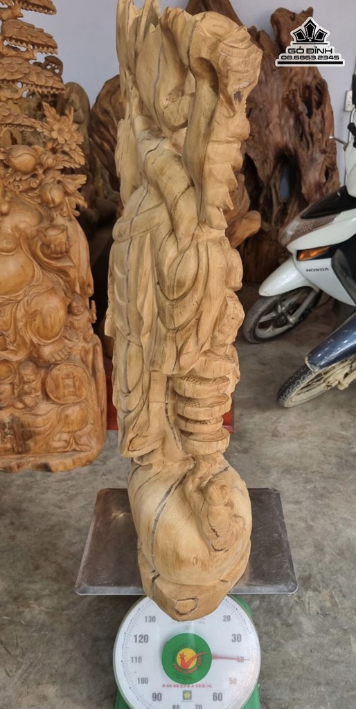 Tượng Phật Di lặc Vác Cành Đào Gỗ Ngọc Am Cao 102 Ngang 40 Sâu 26 (cm) 2