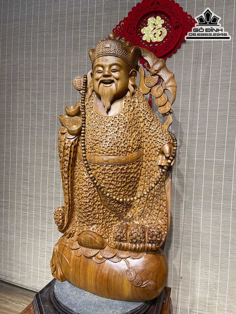 Tượng Thần Tài Gỗ Ngọc Am Cao 100 Ngang 50 Sâu 19 (cm)3
