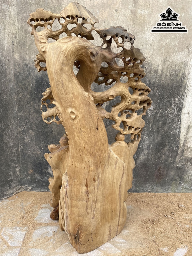 Tượng Phật Di Lặc Ngồi Gốc Tùng Gỗ Bách Xanh Cao 75 Ngang 36 Sâu 23 (cm) 0