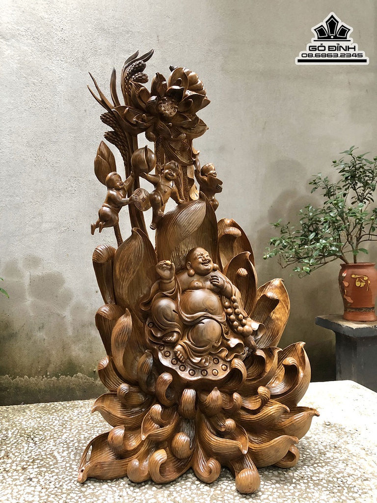 Tương Phật Di Lặc Ngồi Đài Sen Gỗ Bách Xanh Cao 80 Ngang 48 Sâu 35 (cm) 0