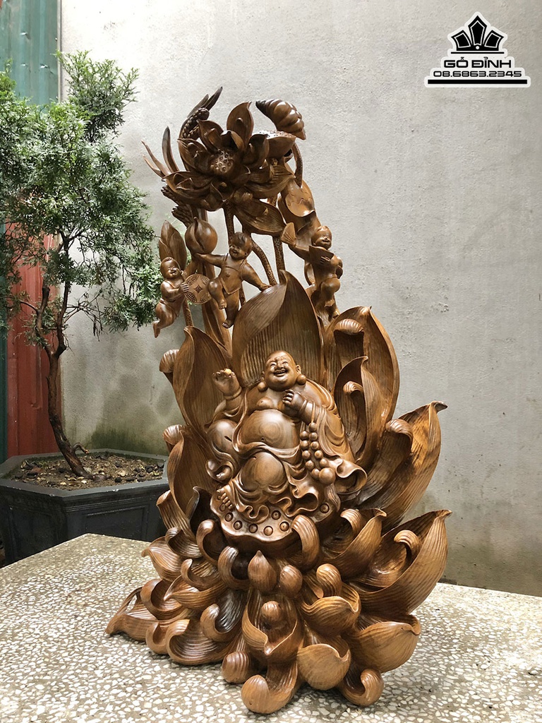 Tương Phật Di Lặc Ngồi Đài Sen Gỗ Bách Xanh Cao 80 Ngang 48 Sâu 35 (cm) 1