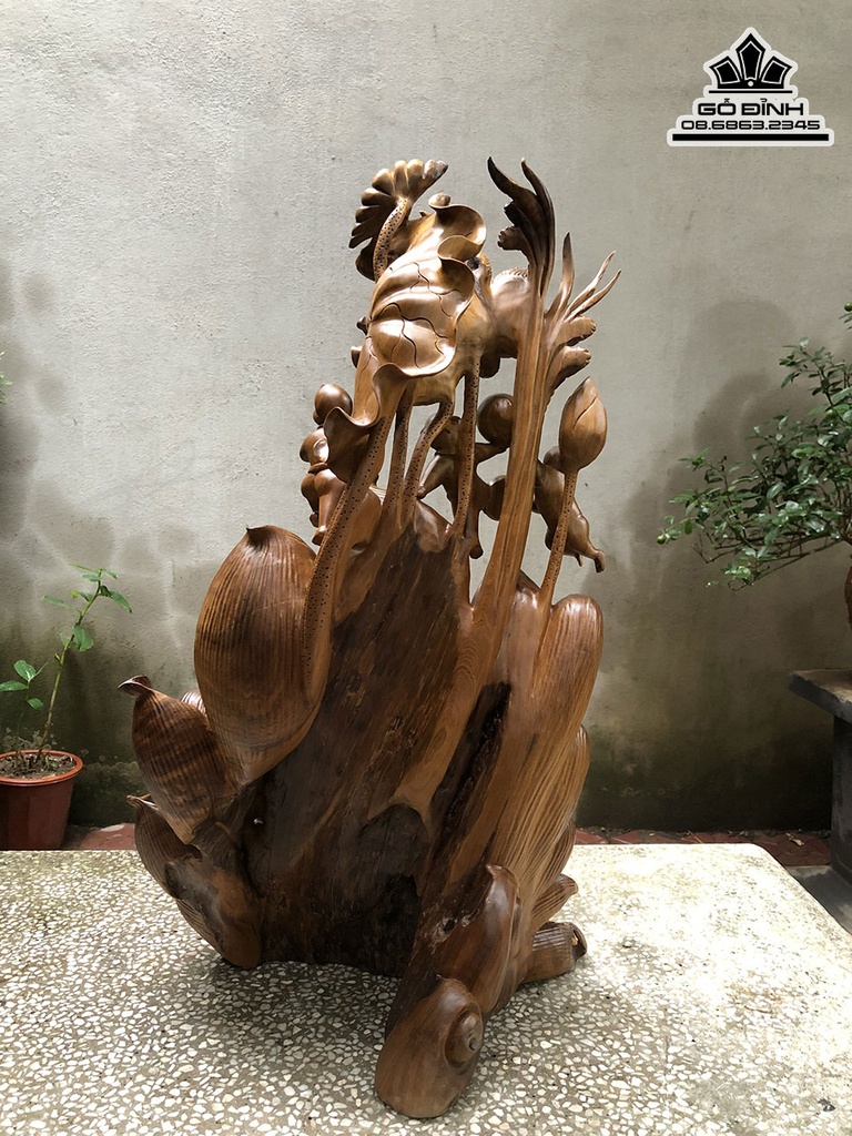 Tương Phật Di Lặc Ngồi Đài Sen Gỗ Bách Xanh Cao 80 Ngang 48 Sâu 35 (cm) 3