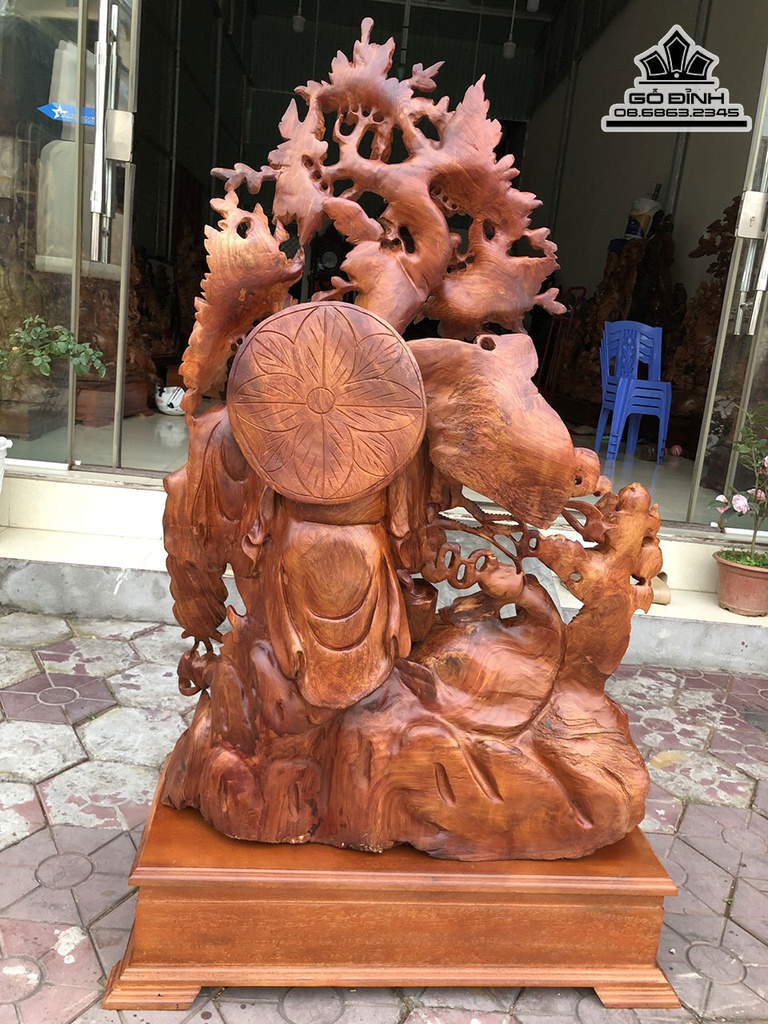 Tượng Phật Di Lặc Vác Cành Đào Gỗ Hương Cao 115 Ngang 72 Sâu 29 Cả Kỷ 136 (cm) 0