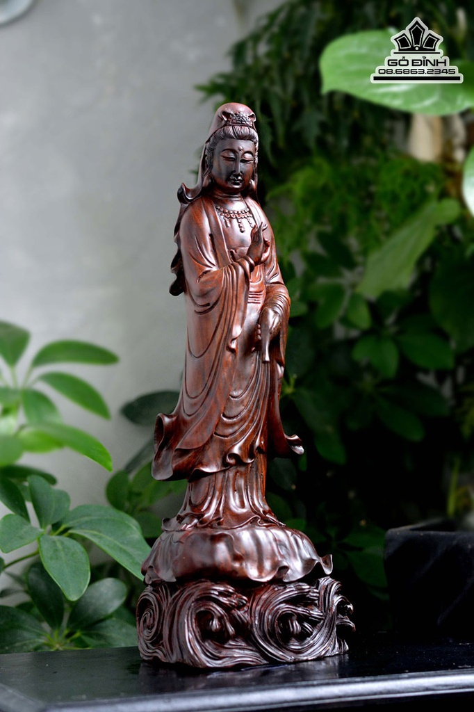 Tượng Phật Bà Quan Âm Gỗ Trắc Cao 37 Ngang 13 Sâu 10 (cm) 0