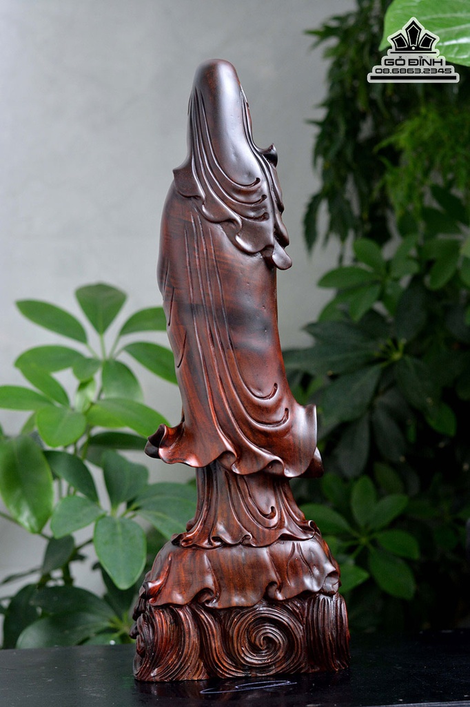 Tượng Phật Bà Quan Âm Gỗ Trắc Cao 37 Ngang 13 Sâu 10 (cm) 2