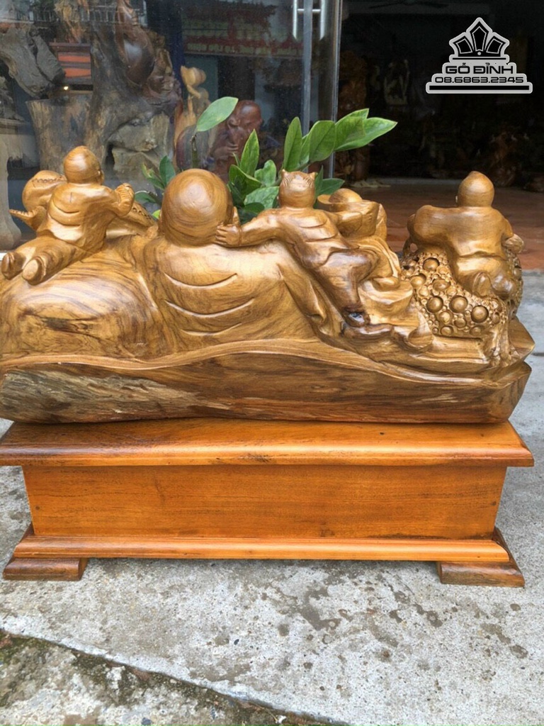 Tượng Phật Di Lặc Tam Phúc Gỗ Hương Cao 42 Ngang 52 Sâu 28 (cm) 0