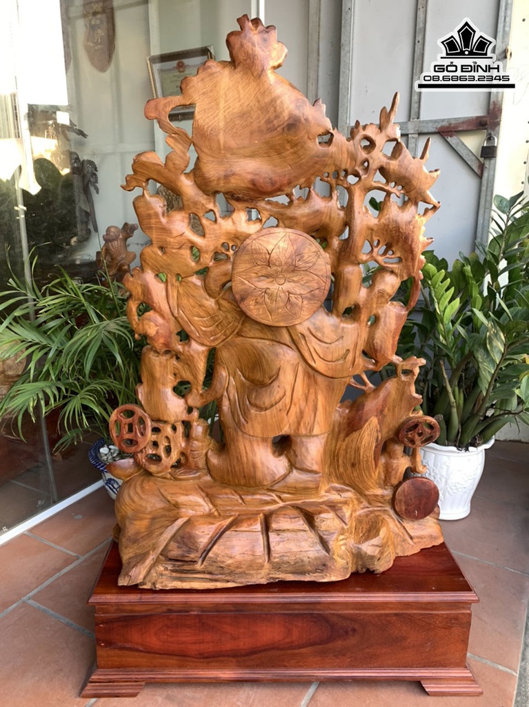 Tương Phật Di Lặc Vác Cành Đào Gỗ Hương Cao 115 Ngang 84 Sâu 26 Cả Kỷ 140 (cm) 0