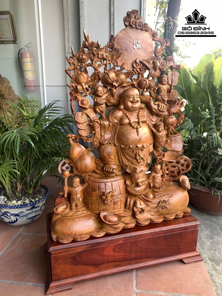 Tương Phật Di Lặc Vác Cành Đào Gỗ Hương Cao 115 Ngang 84 Sâu 26 Cả Kỷ 140 (cm) 1