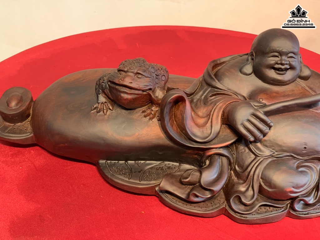 Tương Phật Di Lặc Ngồi Bao Tiền Gỗ Trâc Cao 26 Ngang 45 Sâu 22 (cm) 2