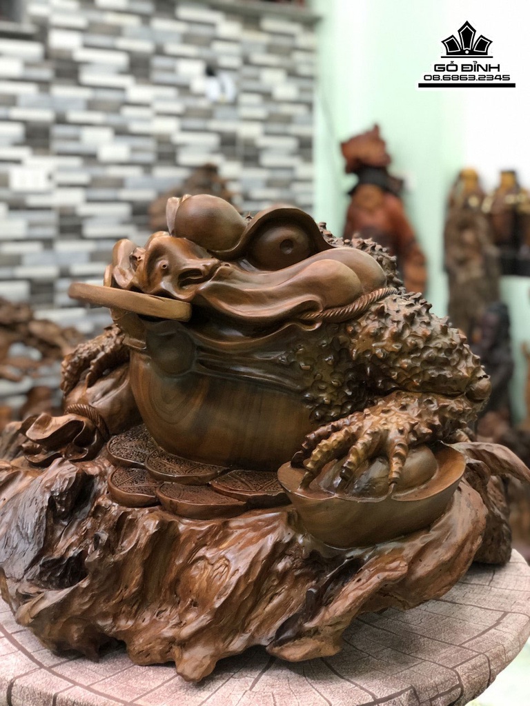 Tượng Cóc Thiềm Thừ Gỗ Bách Xanh Cao 48 Ngang 70 Sâu 70 (cm) 4