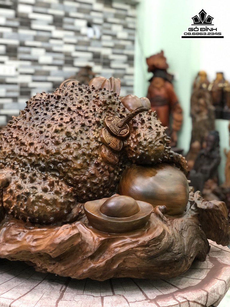 Tượng Cóc Thiềm Thừ Gỗ Bách Xanh Cao 48 Ngang 70 Sâu 70 (cm) 6