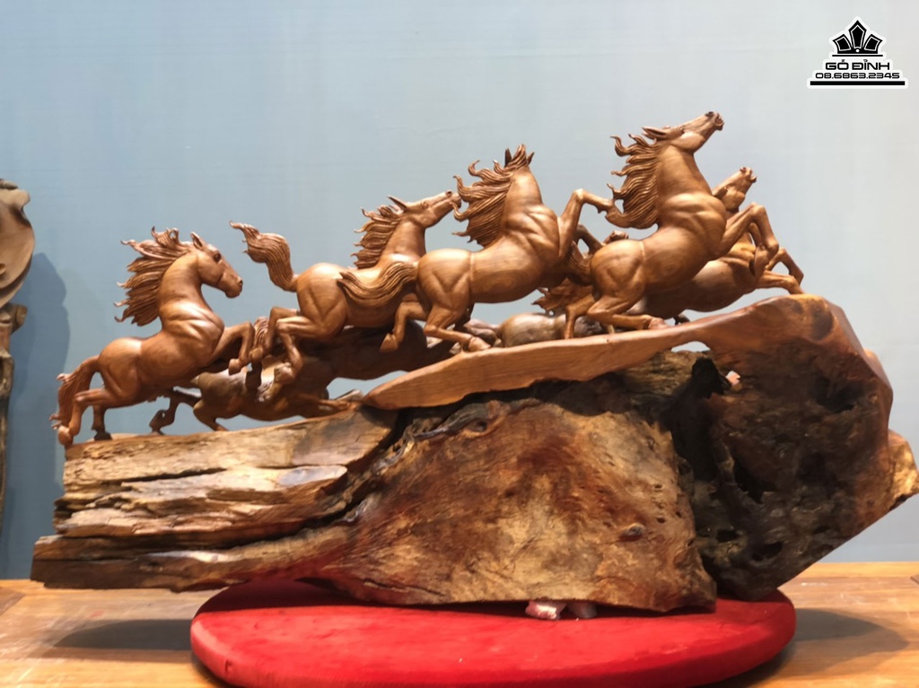 Tương Ngựa Phong Thủy (Bát Mã) Gỗ Hương Việt Cao 62 Ngang 112 Sâu 32 (cm) 0
